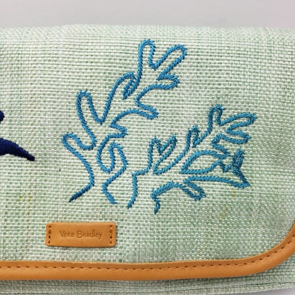 Vera Bradley Straw Beach Wristlet Clutch Sea Turtle Light Green Embroidered RFID - Picture 4 of 16